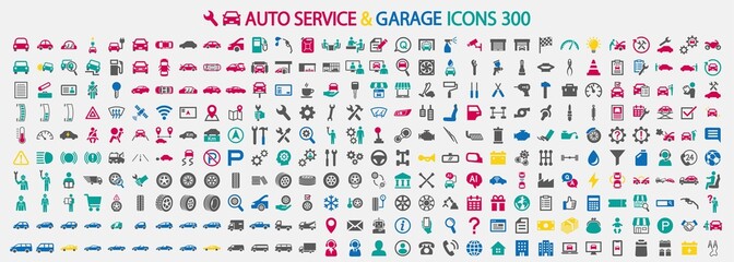 Icon set 300 related to auto service and garage