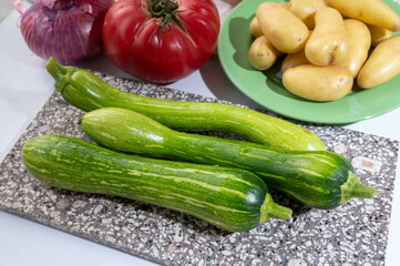 Fresh green long squash zucchini gevetables from Nice, Provence, France