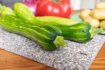 Fresh green long squash zucchini gevetables from Nice, Provence, France