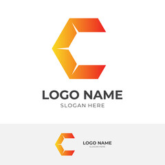 letter C logo concept with flat orange color style