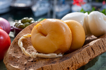 Cheese collection, Italian cheese scamorza made from cow milk in South of Italy
