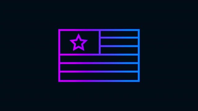 USA flag line icon animation.Glowing neon line icon with gradient color. black background