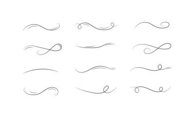 Swirl ornament, set of line hand drawn doodle.