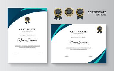 Modern elegant blue and green tosca diploma certificate template - obrazy, fototapety, plakaty