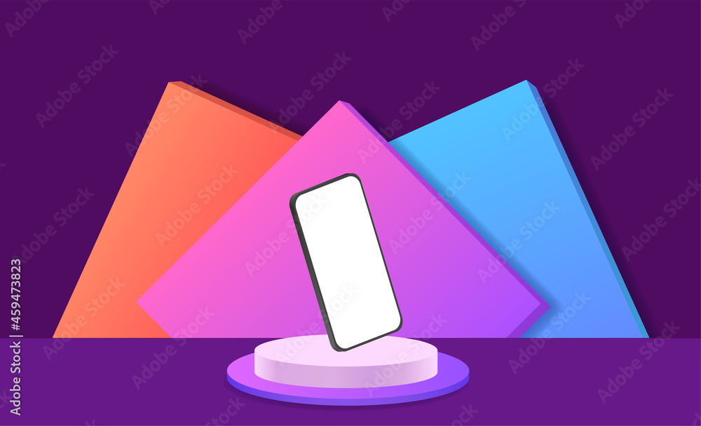 Poster minimalistic 3d isometric illustration cell phone. smartphone perspective view. side view. template 