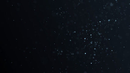 Dust particle glow. Energy flow on a black background. Abstract background of particles. 3D rendering.