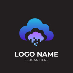 cloud and tech logo design template concept vector with flat colorful style