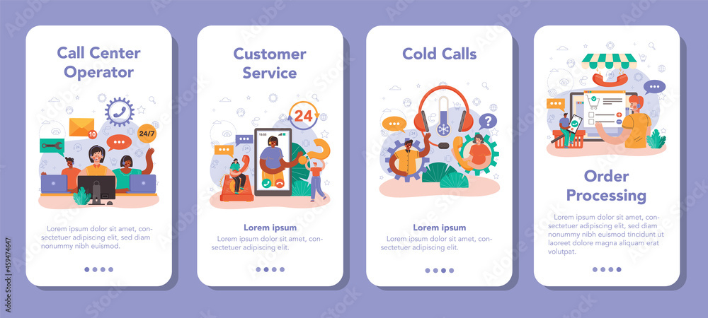 Poster call center or technical support mobile application banner set