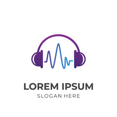 music logo design template concept vector with flat blue and purple color style