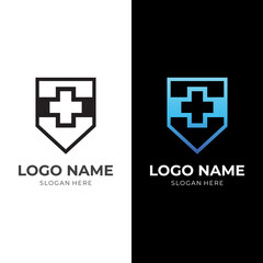 Obraz premium shield and medical logo design template concept vector with flat black and blue color style