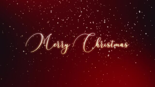 Merry Christmas golden text animation with snowing particles. Christmas wish on red background - Seamless Loop - 4K motion graphics animation
