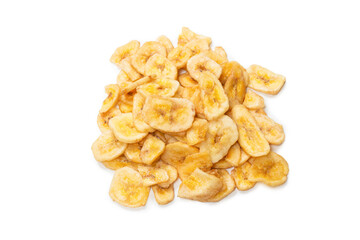 Banana chips isolated on a white background. Dehydrated banana.