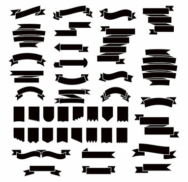 Retro black ribbons set vector. Silhouette labell