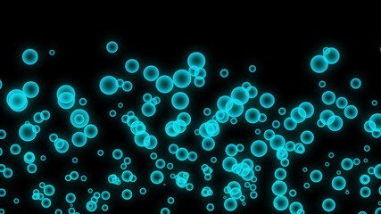 blue glowing abstract background. blue bubbles fly on black background
