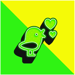Bird With Hearts Green and yellow modern 3d vector icon logo