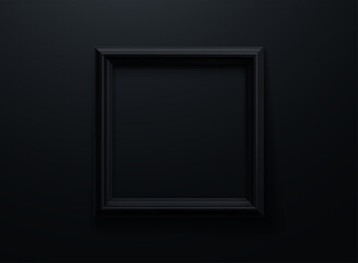 Black picture frame on black wall background - 459477638