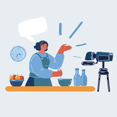 Vector illustration of Food blogger woman.