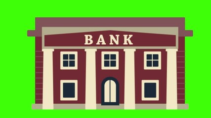An animation of a bank on a green screen