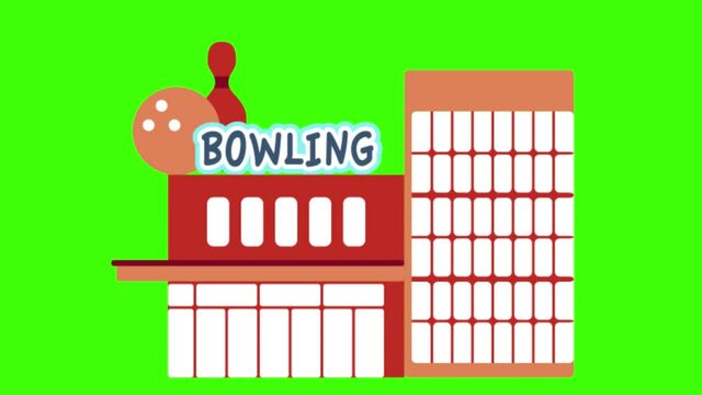 An animation of a bowling place on a green screen