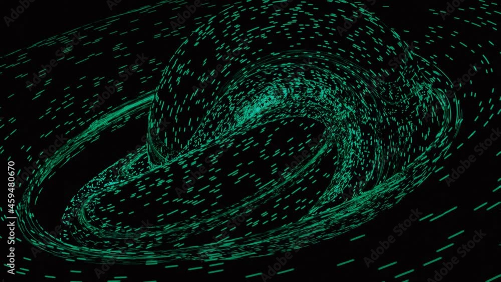 Poster outer space spinning and twisting object of colorful tiny particles. design. bending and moving spac