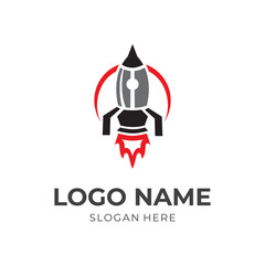 rocket logo design with flat colorful style