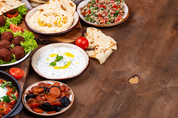 Fototapeta na wymiar Traditional Jewish, Israeli and middle Eastern food