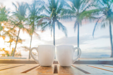 Morning coffee at sunrise on a paradise island vacation