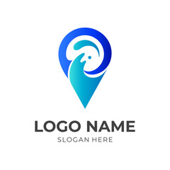 pin and water logo design template concept vector with flat blue color style