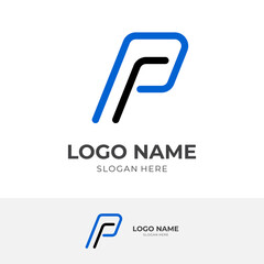 initial P logo vector with line blue and black color style