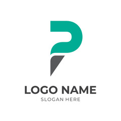 initial P logo design with flat green and grey color style