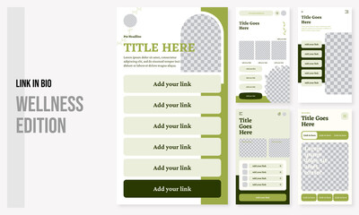 Set of editable social media instagram link in bio environmental, bio link landscape with green colors design vector template ai & eps 10