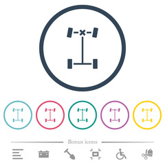 Front differential lock flat color icons in round outlines