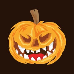 scary pumpkin head flat vector illustration