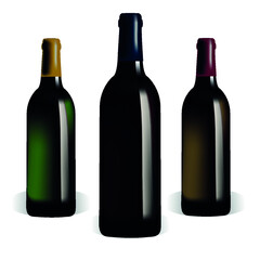 Different colored wine bottles, green wine bottle, black wine bottle, brown wine bottle