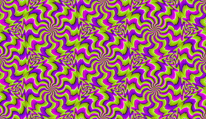 Green, pink and purple wrapping paper. Spin illusion. Seamless pattern.