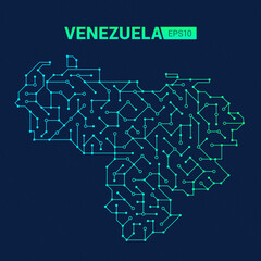 Abstract futuristic map of Venezuela. Electric circuit of the country. Technology background.