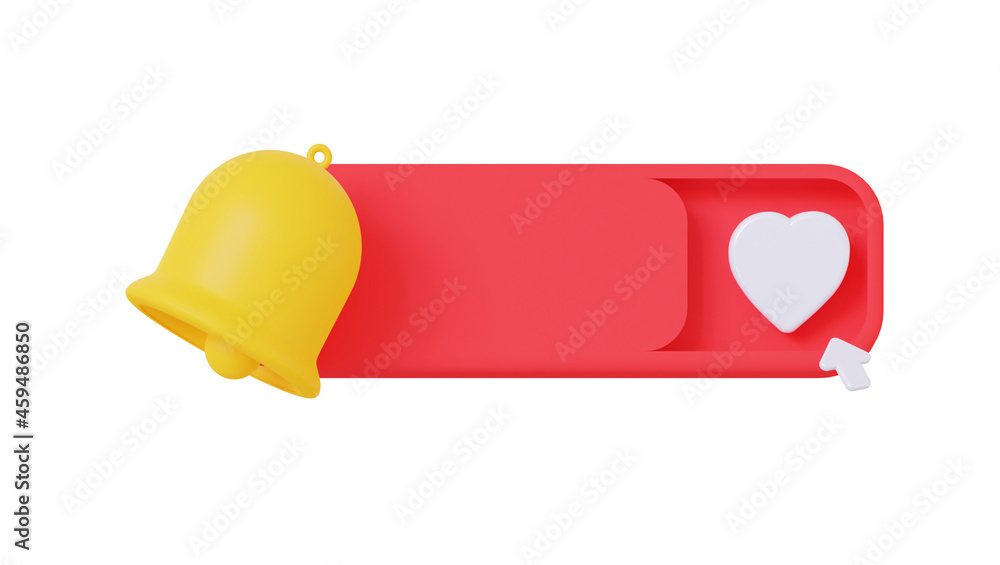 Poster creative button subscribe and bell. with an empty space for the text. 3d rendering
