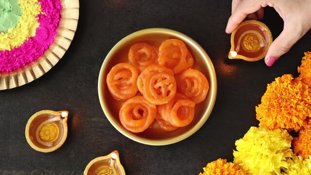 Diwali sweets jalebi Jhangiri Imarti zalabia jndian Sweet dessert mithai festival Dussehra Holi ganesh chaturthi Ram navami Durga pooja ashtami Navratri Mumbai Kerala India celebration diya oil lamp 