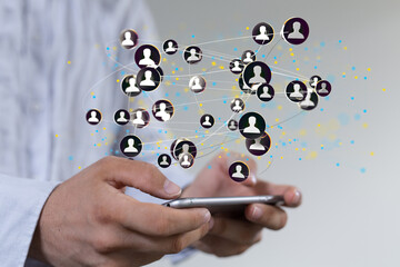 network holding in hand 3d connection data