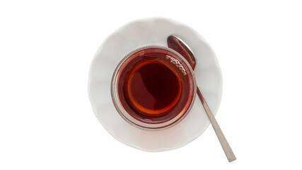 Turkish Tea isolated on white background, top view, clipping path.