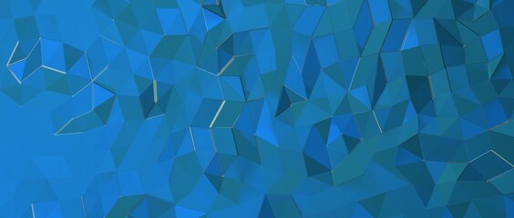 Obraz premium 3d render, abstract blue crystal background, faceted texture, macro panorama, wide panoramic polygonal