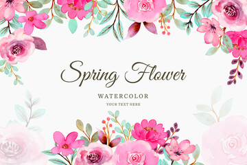 Spring pink flower background with watercolor