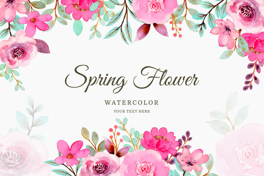 Spring pink flower background with watercolor