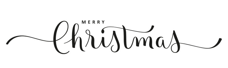 MERRY CHRISTMAS black vector brush calligraphy banner with swashes on white background