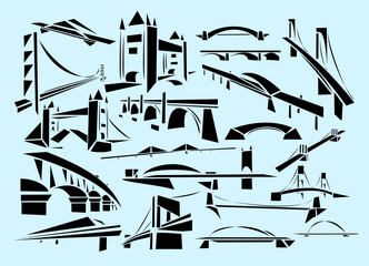 Twenty line-art vector illustrations of bridges