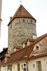 Guard towers on the old city walls in the Old Town, Tallinn, Estonia