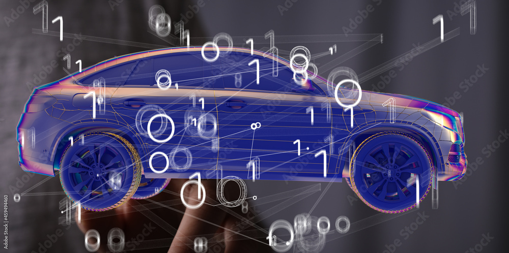 Poster iot smart automotive driverless car with artificial