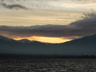 Fototapeta premium sunset on the lake in the mountains