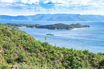 瀬戸内海を航行する船の風景　岡山県倉敷市 The view of Setonaikai, Inland Sea of Japan, and a transport ship in Kurashiki city, Okayama pref. Japan 