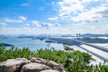 美しい瀬戸大橋と松の風景　岡山県倉敷市 The view of Seto Ohashi bridge at Setonaikai, Inland Sea of Japan, in Kurashiki city, Okayama pref. Japan 